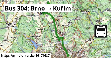 Bus 304: Brno ⇒ Kuřim