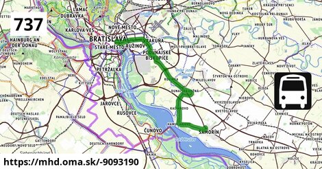 Bus 737: Šamorín = >  Hamuliakovo = >  Bratislava